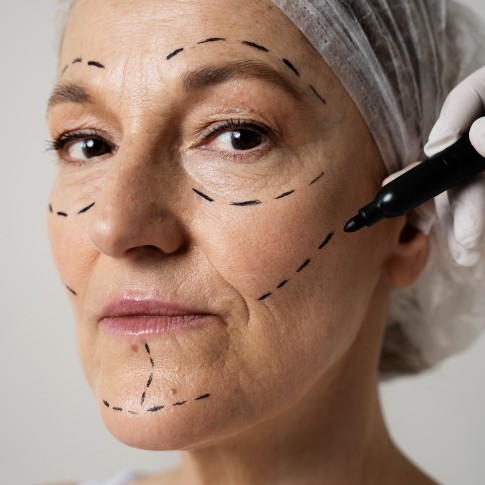 woman with marker traces face side